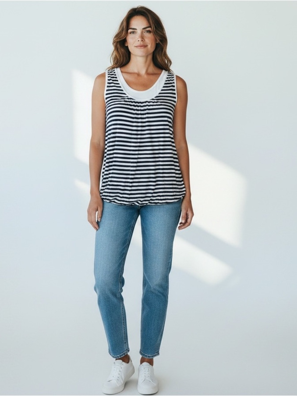 navy and white striped tank top